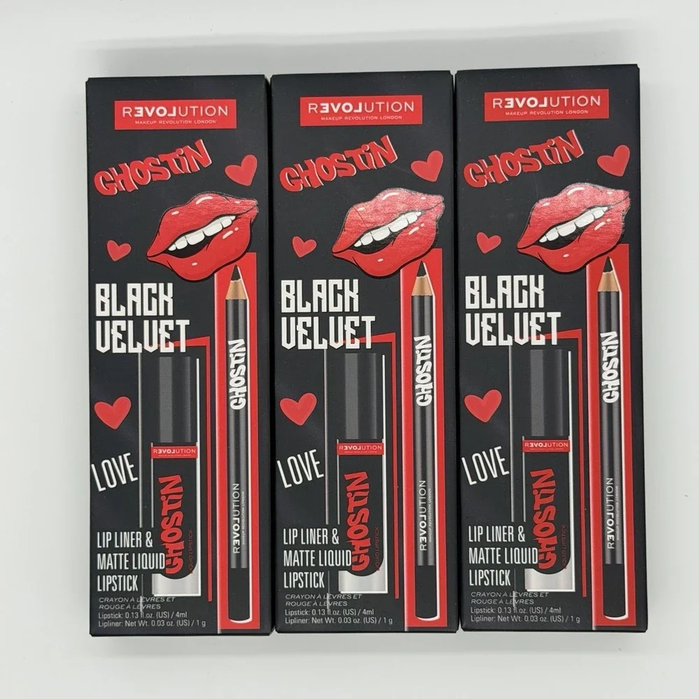 Revolution 'Ghostin' Black Velvet Lipliner and Matte Liquid Lipstick New Goth 3